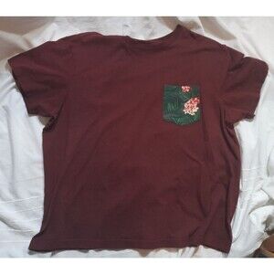 Original Use Adult Burgundy/Floral Front Pocket T-Shirt Xl